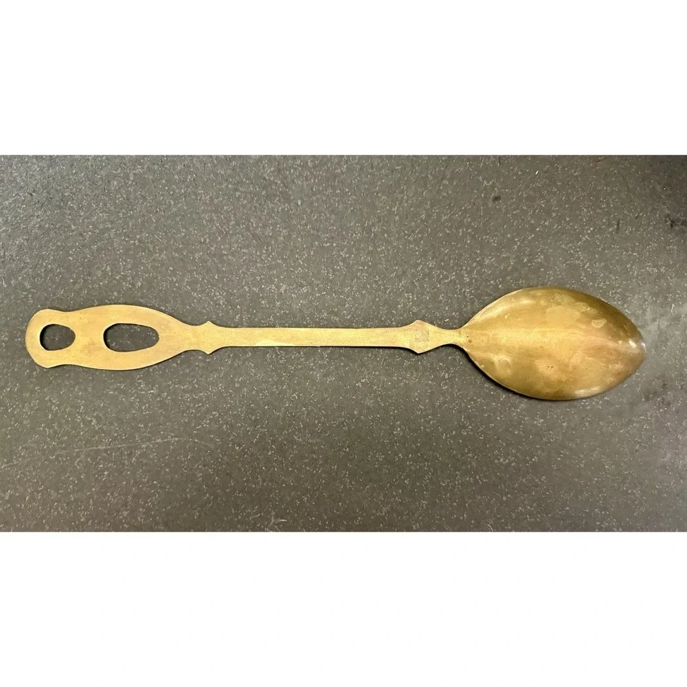 Antique Hand Forged Brass Serving Spoon Skimmer Strainer Utensils Set of 2